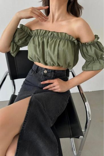 Madonna Yaka Kadın Bluz – Lastik Detaylı