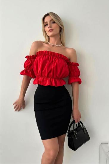 Madonna Yaka Kadın Bluz – Lastik Detaylı