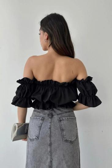 Madonna Yaka Kadın Bluz – Lastik Detaylı