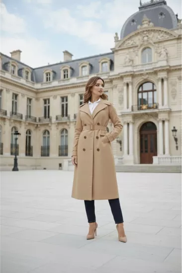 %100 Pamuk Ekstra Uzun (120cm) Kadın Trençkot