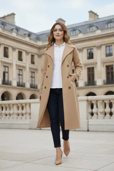 %100 Pamuk Ekstra Uzun (120cm) Kadın Trençkot