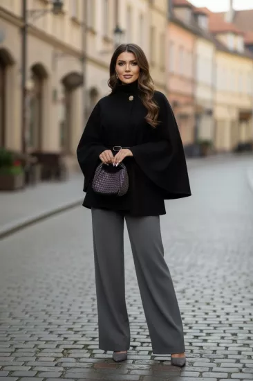 Gold Detaylı Kaşe Pelerin Panço