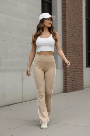 Yüksek Bel Yan Şeritli İspanyol Paça Kadın Tayt