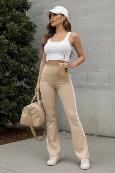 Yüksek Bel Yan Şeritli İspanyol Paça Kadın Tayt