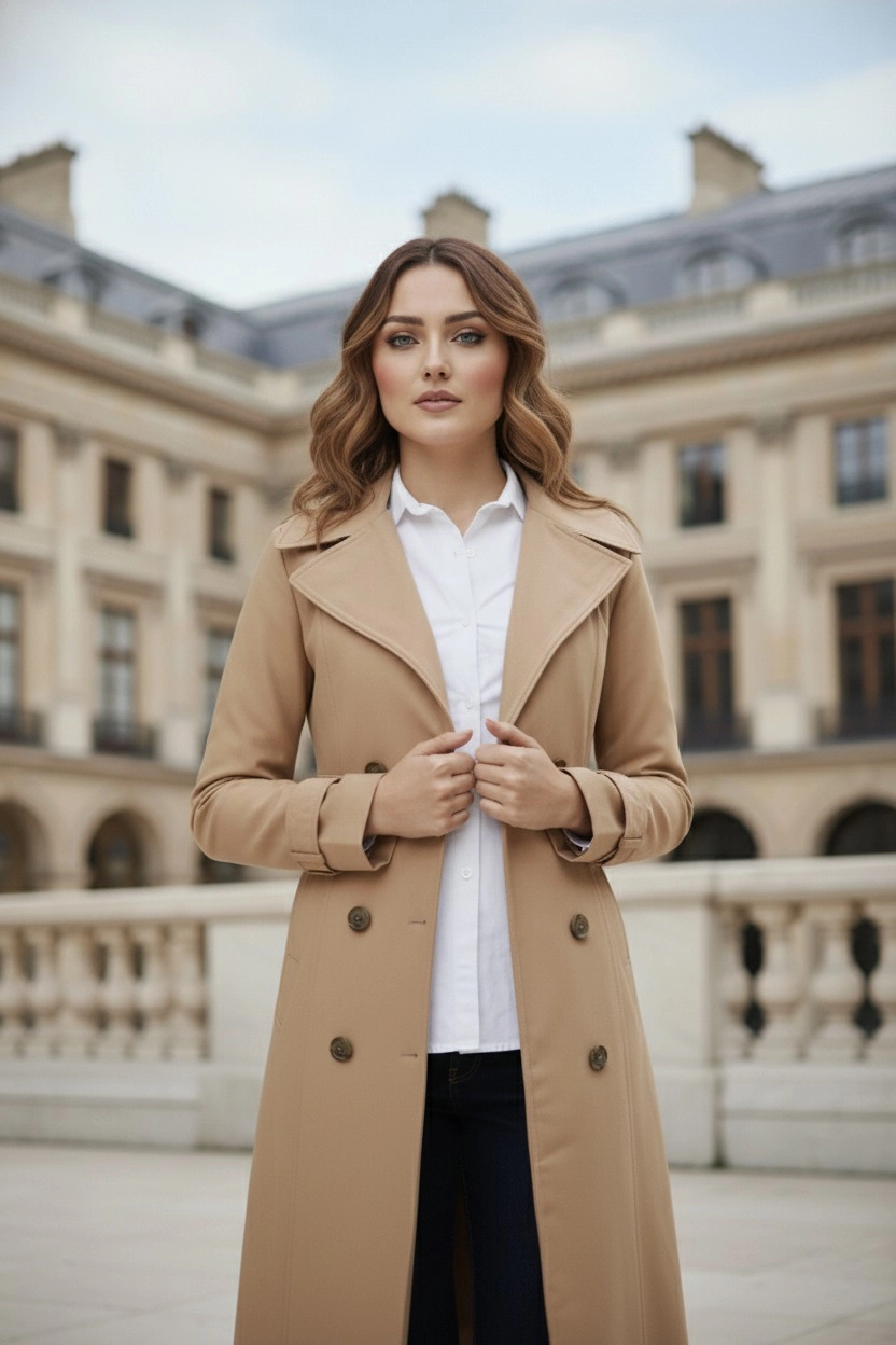 %100 Pamuk Ekstra Uzun (120cm) Kruvaze Kadın Trençkot 1121